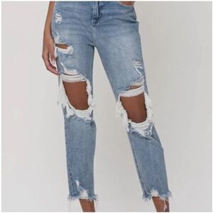 Cello Medium Blue Distressed Cropped Jeans
